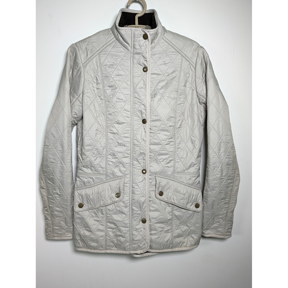 Barbour Womens Jacket Quilted Fleece Lined Utility Coat Stone Gray US 6 UK 10